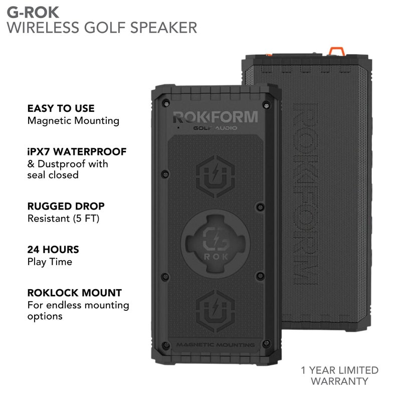 Rokform G-ROK Wireless Golf Speaker, Portable Magnetic, IPX7 Waterproof, Shockproof & Dustproof, Loud & Clear Sound, 24 Hour Battery, Rugged Outdoor Golf Cart Speaker (Black) ASIN - Image 3